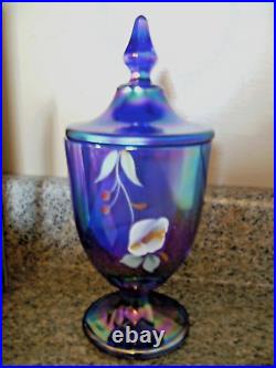 Fenton S. Massey (hp) Museum Collection Blue Carnival Apothecary Lidded Jar