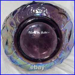 Fenton SWAN VASE Purple Opalescent Iridescent Carnival Glass Art Ruffles Signed