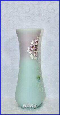 Fenton, Vase, Lotus Mist Burmese Glass, Hand Decorated