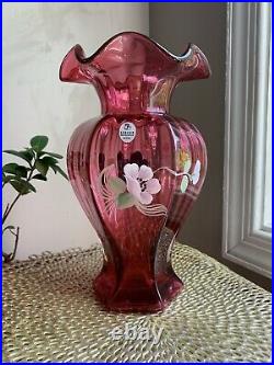 Fenton glass hand painted vase And Signed