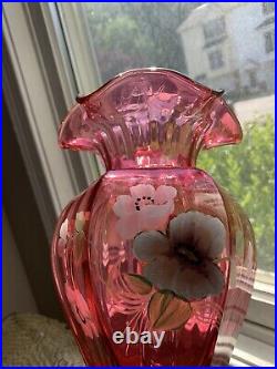 Fenton glass hand painted vase And Signed