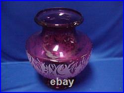 Ferrari Pilgrim Cranberry Vase LARGE 12 by 10 Frosted Etched SIGNED