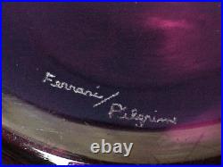 Ferrari Pilgrim Cranberry Vase LARGE 12 by 10 Frosted Etched SIGNED