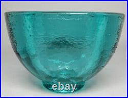Fire And Light Recycled Art Glass Wide Lip Bowl Vase Teal Aqua Blue Signed RARE