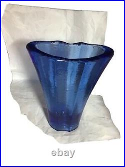 Fire & Light Recycled Glass 9-1/8 Cobalt Blue AURORA Vase Signed GUC