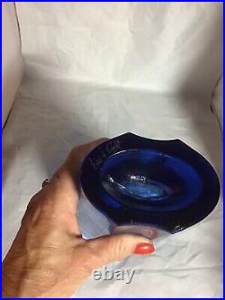 Fire & Light Recycled Glass 9-1/8 Cobalt Blue AURORA Vase Signed GUC