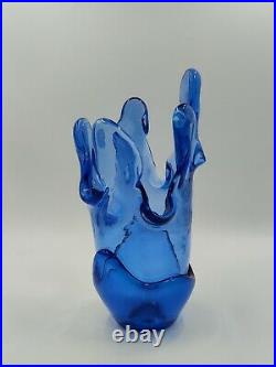 Fire & Light Recycled Glass Large Splash Vase in Cobalt Blue Signed