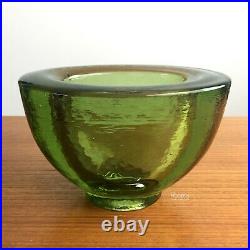 Fire & Light Recycled Glass Olive Green Signed Wide Lip Oblong Vase Bowl Arcata