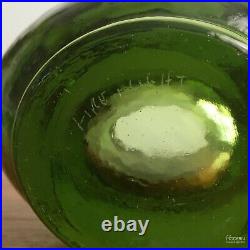 Fire & Light Recycled Glass Olive Green Signed Wide Lip Oblong Vase Bowl Arcata