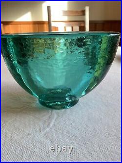 Fire & Light Recycled Glass Wide Lipped Oval Vase, Aqua, SIGNED, used