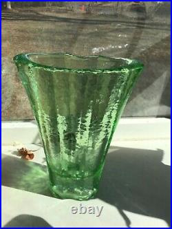 Fire & Light Signed Green Aurora Vase Recycled Art Glass Signed 9