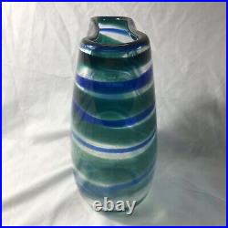 Floris Meydam Of Leerdam Netherlands Glass Vase Blue Green Clear Signed
