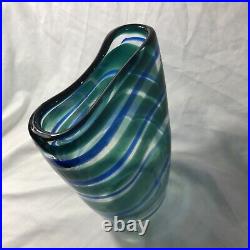 Floris Meydam Of Leerdam Netherlands Glass Vase Blue Green Clear Signed