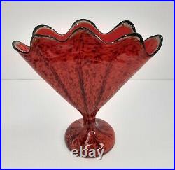 Franz Welz Fan Vase Bohemian Spatter Glass Signed Made in Czechoslovakia Rare