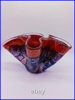 Fused Art Glass on COPPER Handkerchief Vase Signed 2004