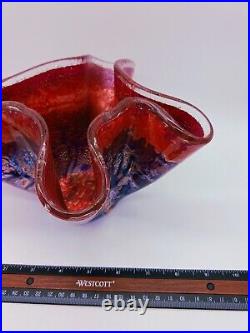 Fused Art Glass on COPPER Handkerchief Vase Signed 2004