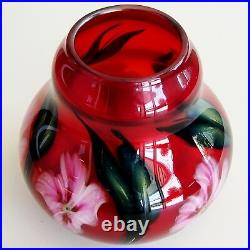 GREAT Signed Charles Lotton 2000 Multi Flora Studio Art Glass Vase