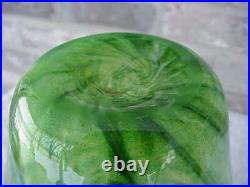 Glass Vase Hand Blown Green Swirl 9 1/2 Tall Signed Addison Hanna Gorgeous