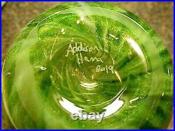 Glass Vase Hand Blown Green Swirl 9 1/2 Tall Signed Addison Hanna Gorgeous