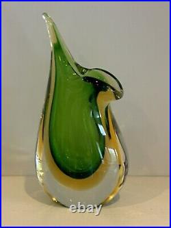 Glass Vase Signed Murano Gallery Green And Yellow