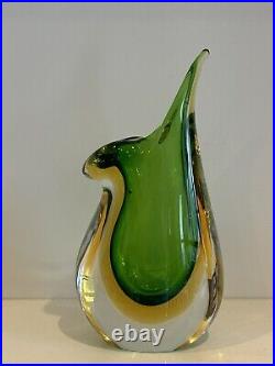 Glass Vase Signed Murano Gallery Green And Yellow