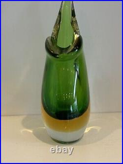 Glass Vase Signed Murano Gallery Green And Yellow