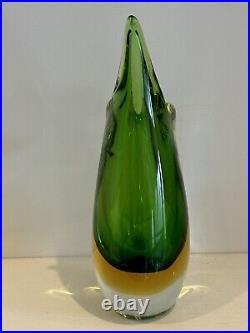 Glass Vase Signed Murano Gallery Green And Yellow