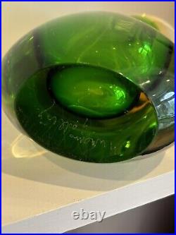 Glass Vase Signed Murano Gallery Green And Yellow