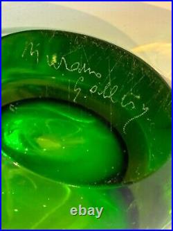 Glass Vase Signed Murano Gallery Green And Yellow