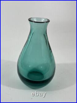 Goran Hongell Karhula Teal Blue Green Glass Vase 6.5 Inches Finland MCM Signed