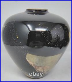 Gorgeous Art glass Black with Gold tones Vase Signed 1991