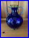 Gorgeous-Cobalt-Blue-Art-Glass-Vase-With-Yellow-Rim-Base-Aqua-Handles-Signed-01-wj