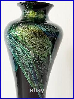 Gorgeous Hand Blown Iridescent Signed Art Glass Vase 7.5 inches Tall