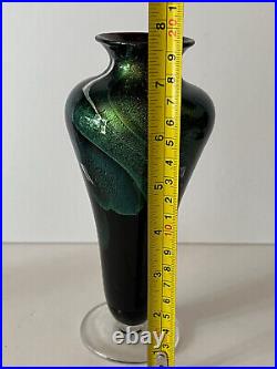 Gorgeous Hand Blown Iridescent Signed Art Glass Vase 7.5 inches Tall