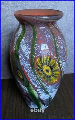 Gorgeous Robert Eickholt Surreal Floral Sunflower Art Glass Vase 8.25 signed