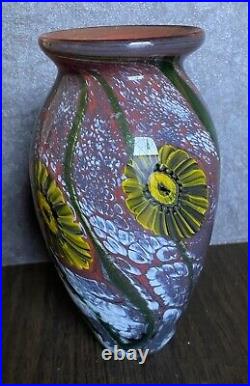 Gorgeous Robert Eickholt Surreal Floral Sunflower Art Glass Vase 8.25 signed