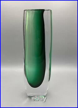 Green Cased Glass Sommerso Vase Vicke Lindstrand Signed Kosta Boda 11