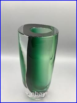Green Cased Glass Sommerso Vase Vicke Lindstrand Signed Kosta Boda 11