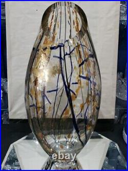 HUGE Rare 21 Art Glass VASE Gold Aventurine cobalt blue SIGNED Tim Lazer 2000