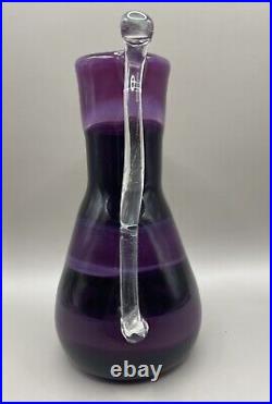 Hand Blown Amethyst Purple Glass Vase Or Pitcher With Handle 6.5 Signed