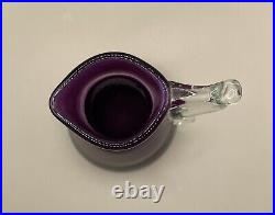 Hand Blown Amethyst Purple Glass Vase Or Pitcher With Handle 6.5 Signed