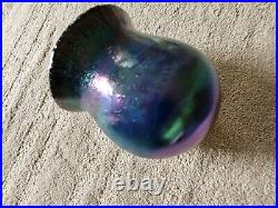 Hand Blown Art Glass Vase Eickholt Irridescent Crackle Top Trim Signed Thick