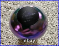 Hand Blown Art Glass Vase Eickholt Irridescent Crackle Top Trim Signed Thick