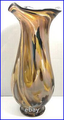 Hand Blown Murano Style Glass Vase Artist Signed 11 1/2 Tall