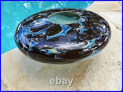 Hand Blown Signed Art Glass Bowl Vase Molly Barnes'07 -9 X 8 Turquoise Brown