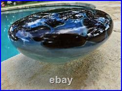 Hand Blown Signed Art Glass Bowl Vase Molly Barnes'07 -9 X 8 Turquoise Brown