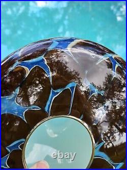 Hand Blown Signed Art Glass Bowl Vase Molly Barnes'07 -9 X 8 Turquoise Brown