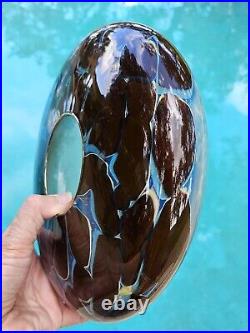 Hand Blown Signed Art Glass Bowl Vase Molly Barnes'07 -9 X 8 Turquoise Brown