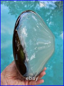 Hand Blown Signed Art Glass Bowl Vase Molly Barnes'07 -9 X 8 Turquoise Brown