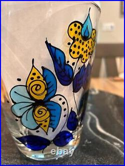 Hand painted Glass Vase Signed MCM Beautiful Very Rare